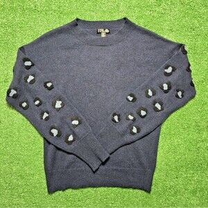 Aqua Cashmere Leopard Themed Sweater Pullover Navy (Women's X-Small)